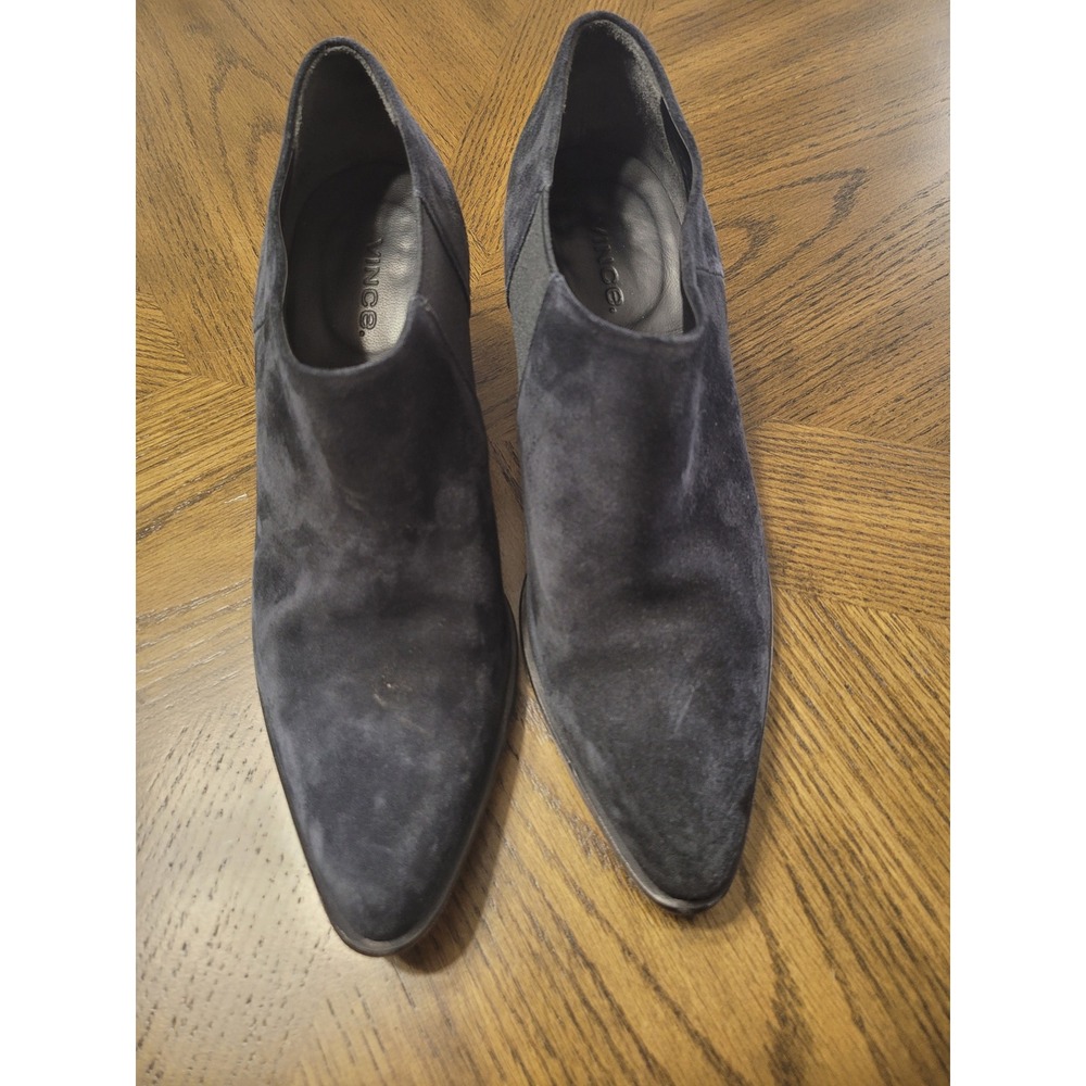 Vince Women Black Suede Pointed Toe Block Heel Ankle Booties Made in Italy 8M 38